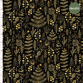 Digitally Printed Christmas Fabric with Sparkly Tree Leaves Pattern on a Black Background